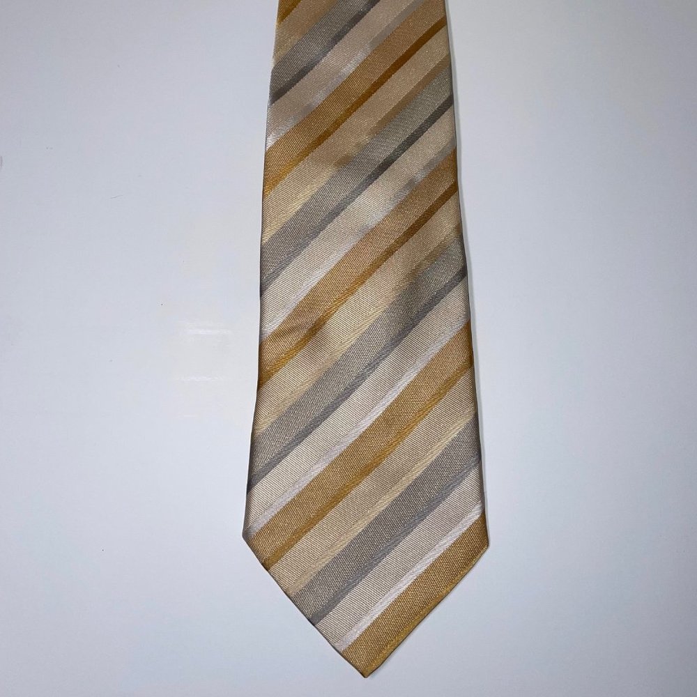 Silk Giorgio Armani Tie Yellow W/Diagonal Multi Colored Diagonal Stripes